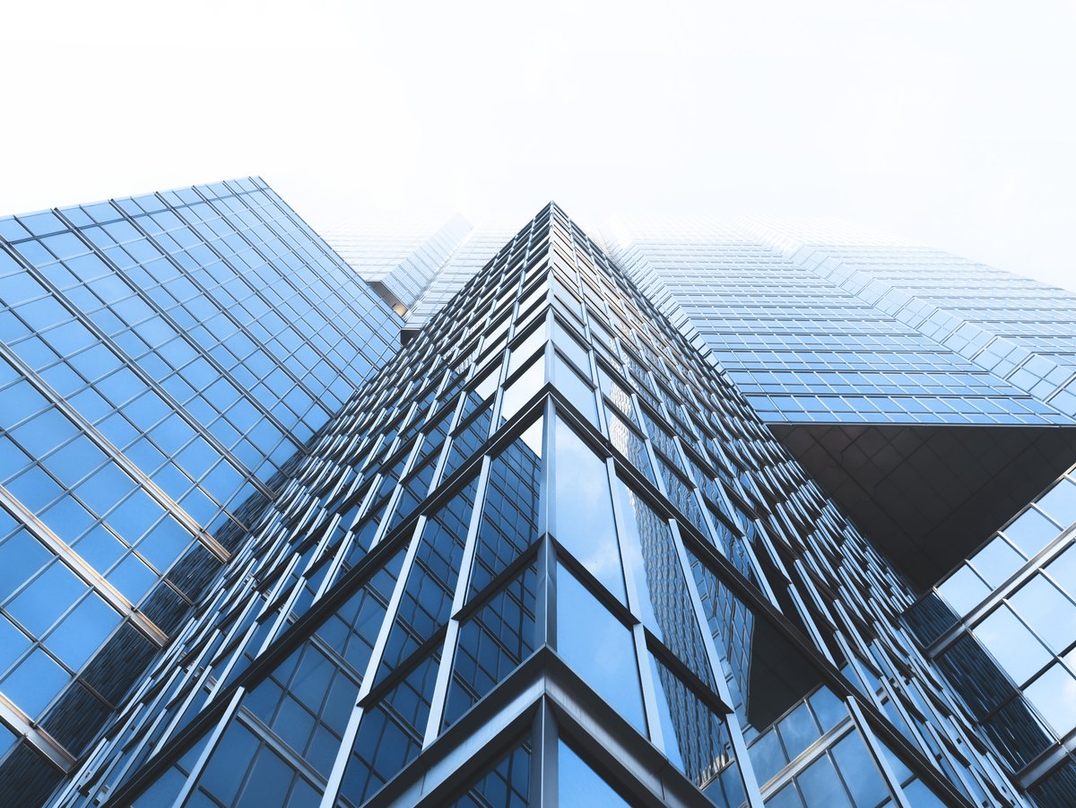 Glass facades of a modern commercial building